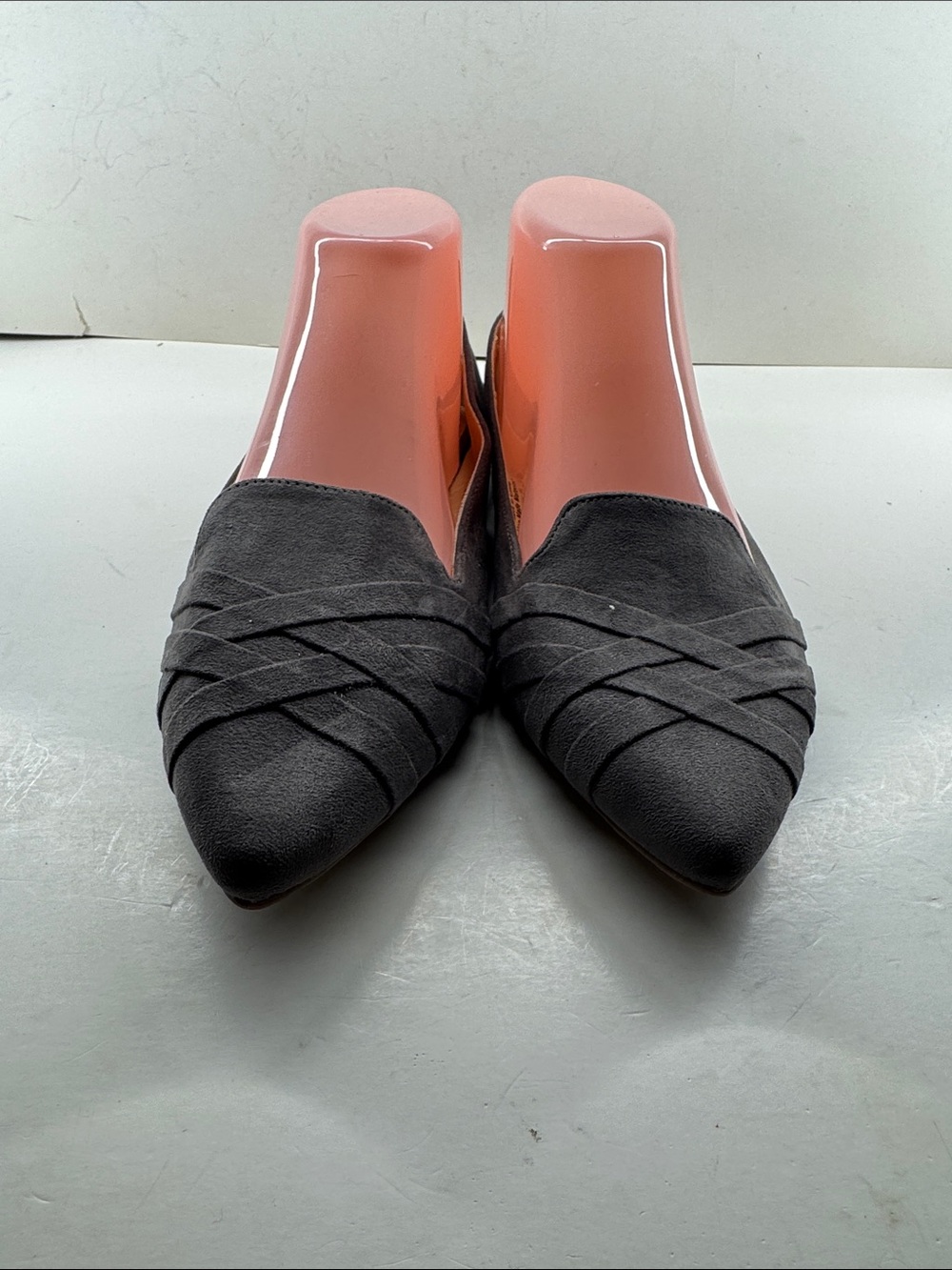 Pointed Slip-On Mules with Wrapped Detail in Charcoal Gray
